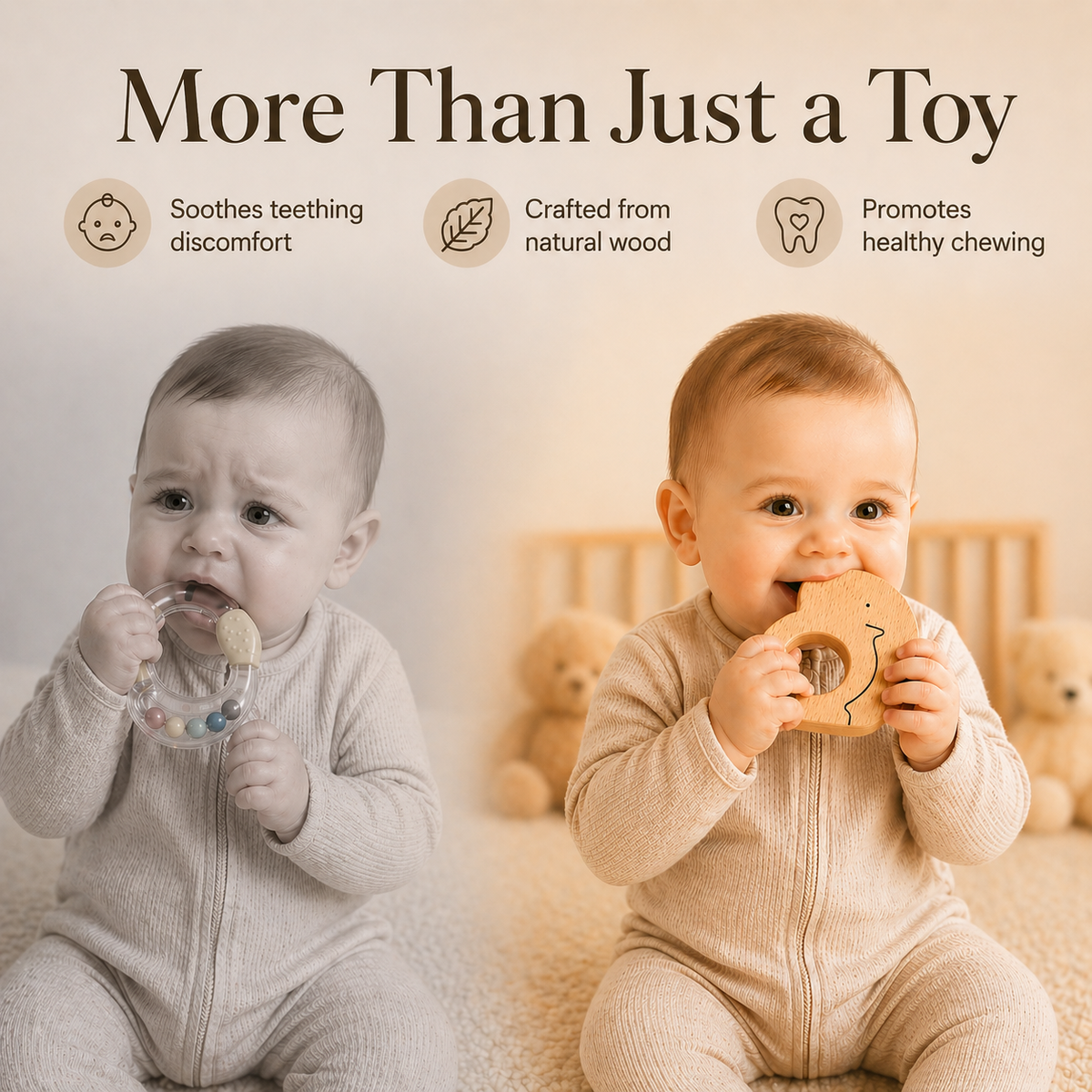 Voofy Wooden Baby Rattle Set (5pcs) – Montessori Sensory & Grasping Toys for Newborn to 12 Months | Non-Toxic, Organic Wood | Baby Shower Gift Set for Boys & Girls"