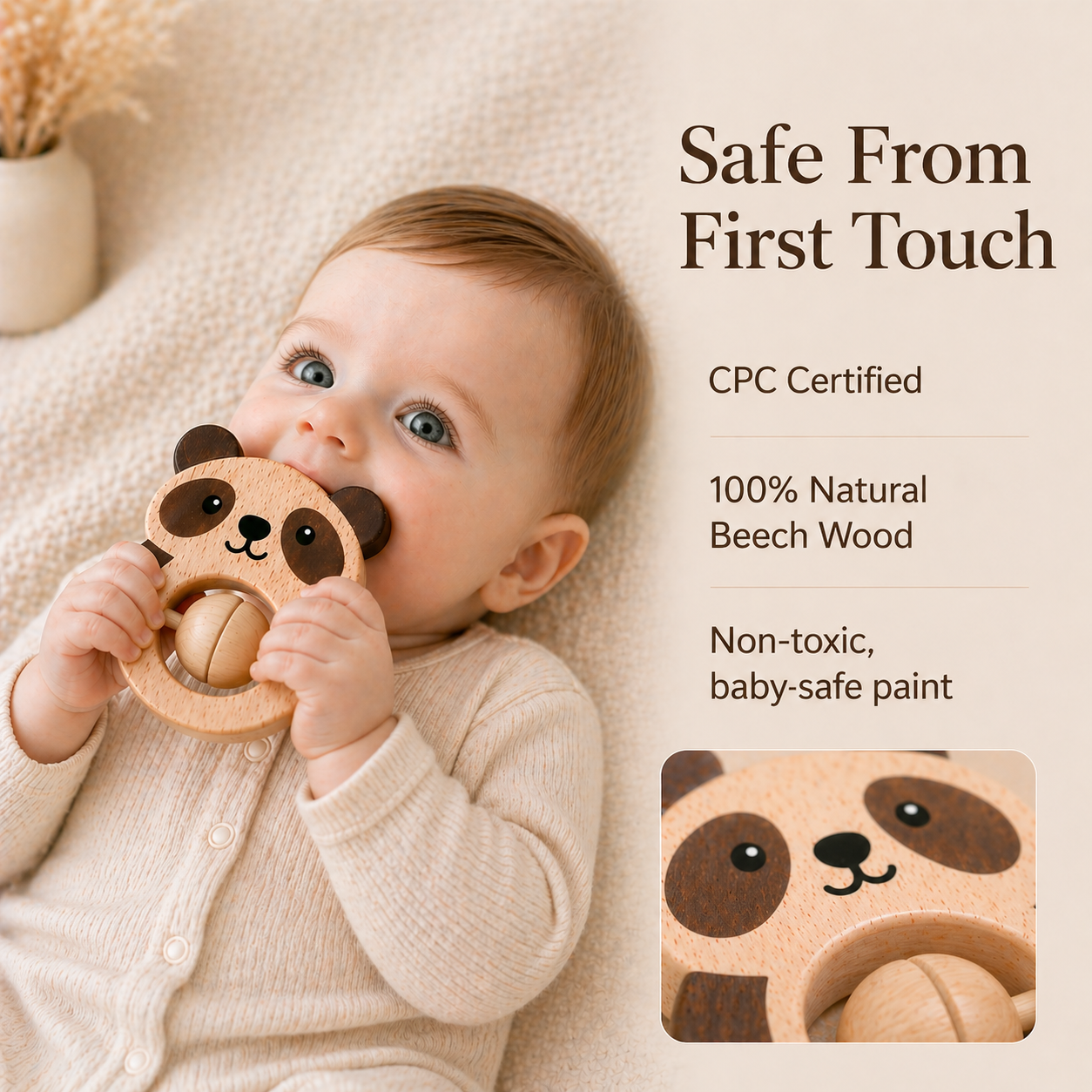 Voofy Wooden Baby Rattle Set (5pcs) – Montessori Sensory & Grasping Toys for Newborn to 12 Months | Non-Toxic, Organic Wood | Baby Shower Gift Set for Boys & Girls"